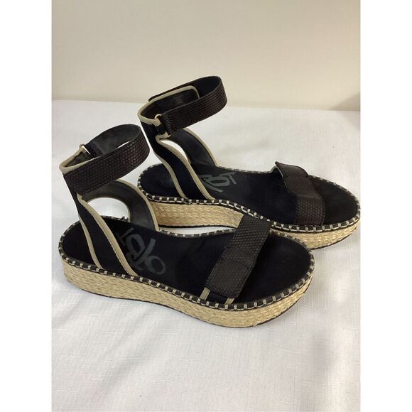 OTBT Women’s Leather and Textile Platform Black Sandal Size 8 - Picture 1 of 7